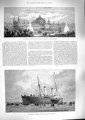 Original Old Antique Print 1888 Channel Ship Invicta Calais Brussels Exhibition