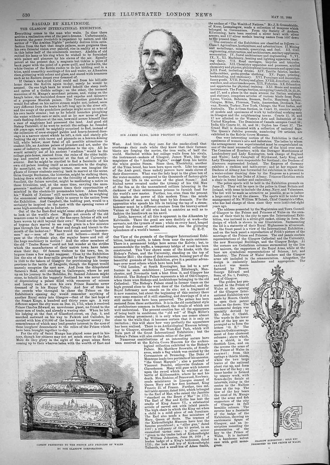 Old Antique Print 1888 James King Provost Glasgow Casket Princess Wales 19th
