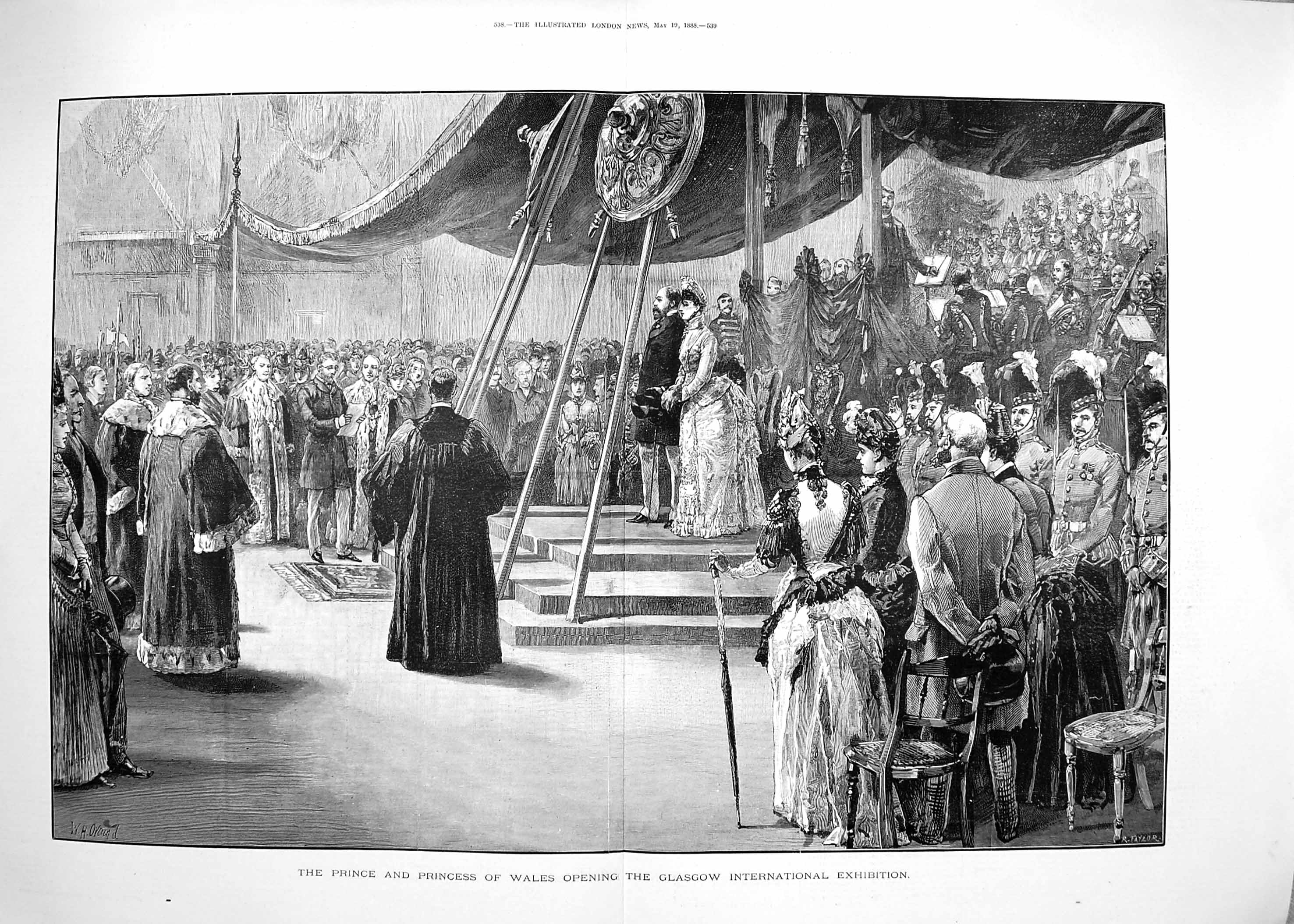 Old Antique Print 1888 Princess Wales Glasgow International Exhibition 19th
