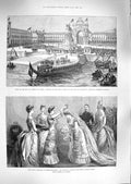 Original Old Antique Print 1888 King Sweden Lisbon Caes Columnas Princess Irene