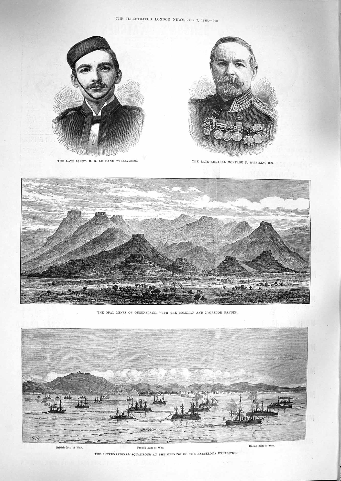 Original Old Antique Print 1888 Opal Mines Queensland Williamson O'Reilly Ships