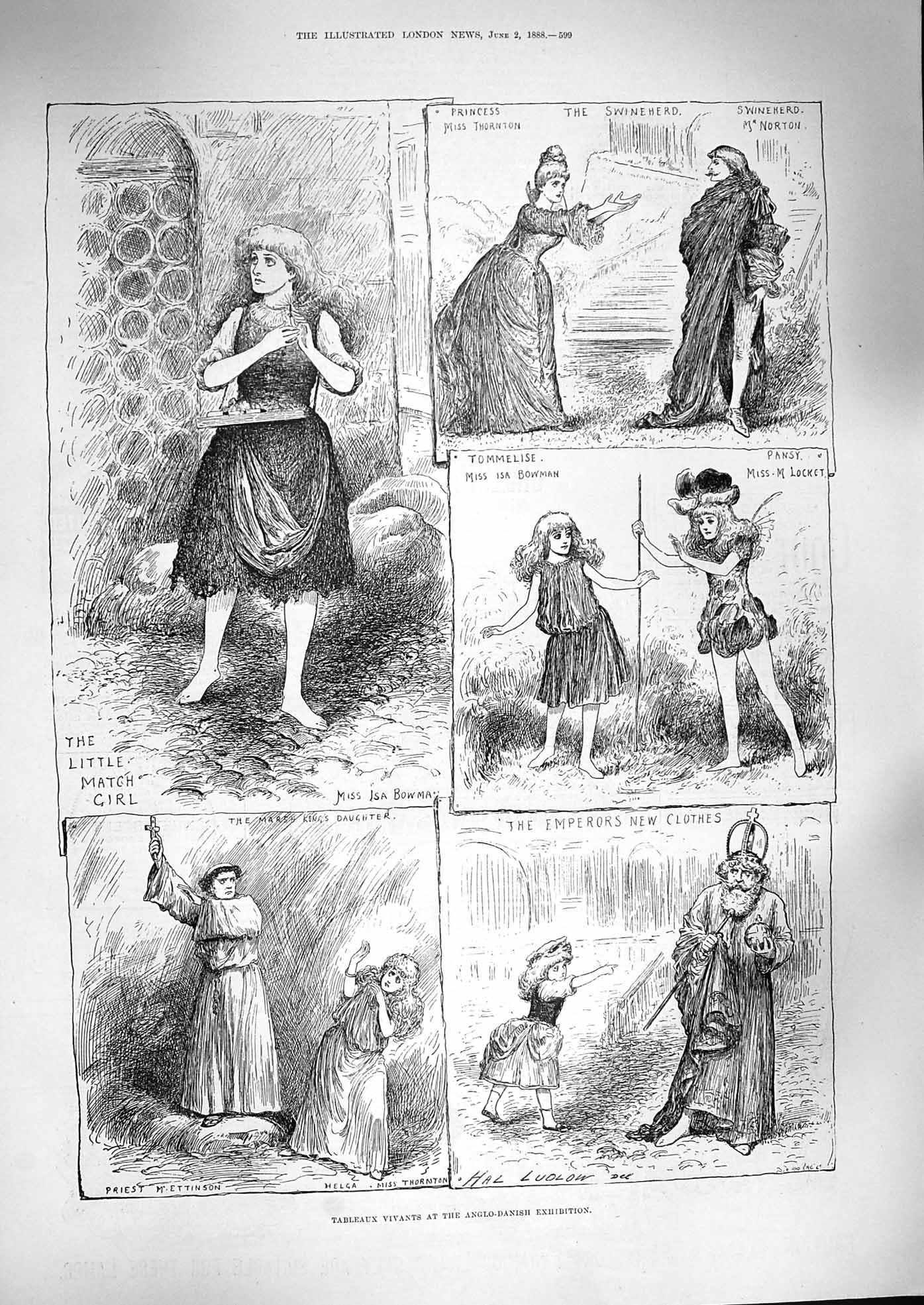 Original Old Antique Print 1888 Anglo-Danish Thornton Match Girl Pansy Theatre