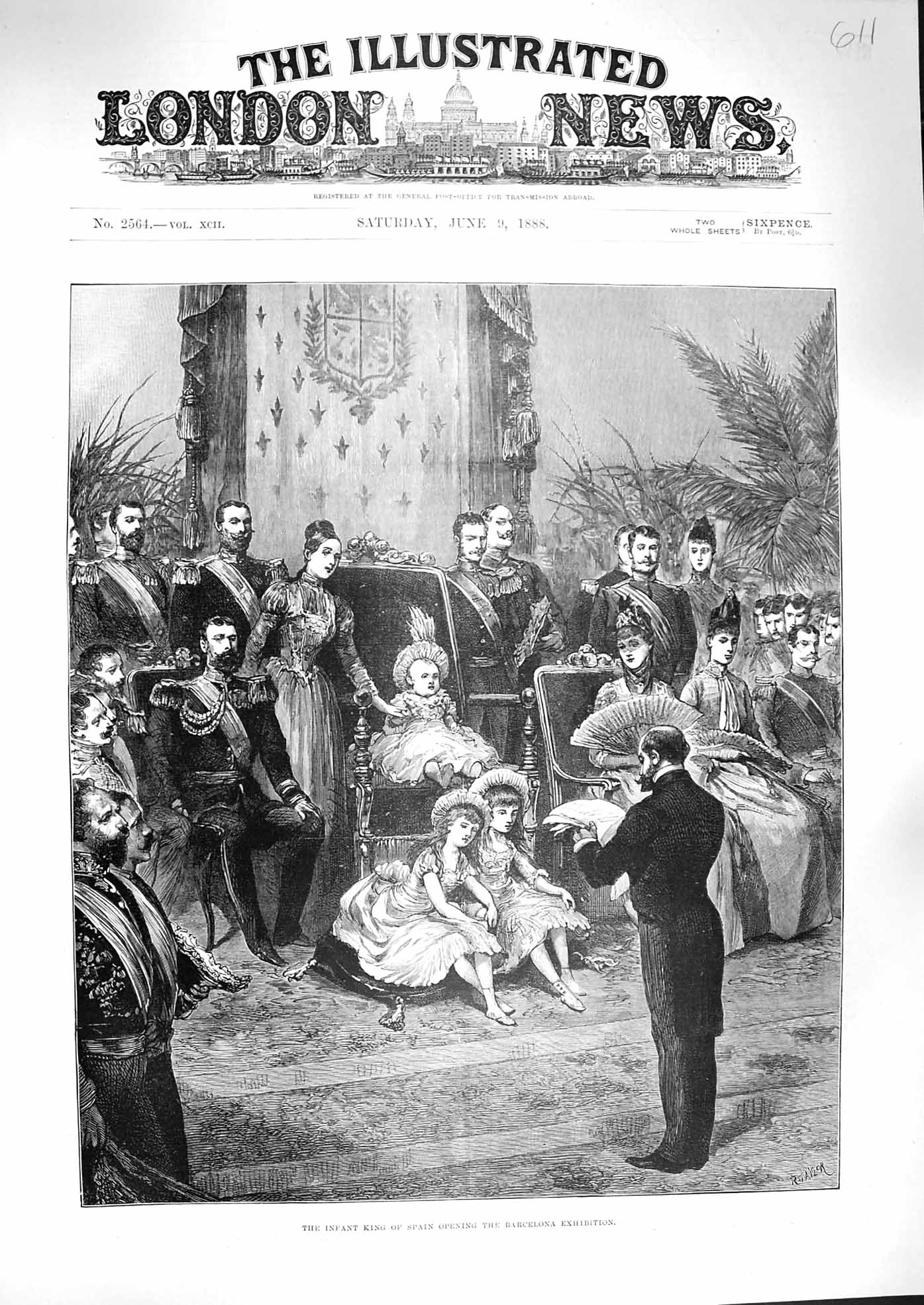 Original Old Antique Print 1888 Infant Baby King Spain Barcelona Exhibition