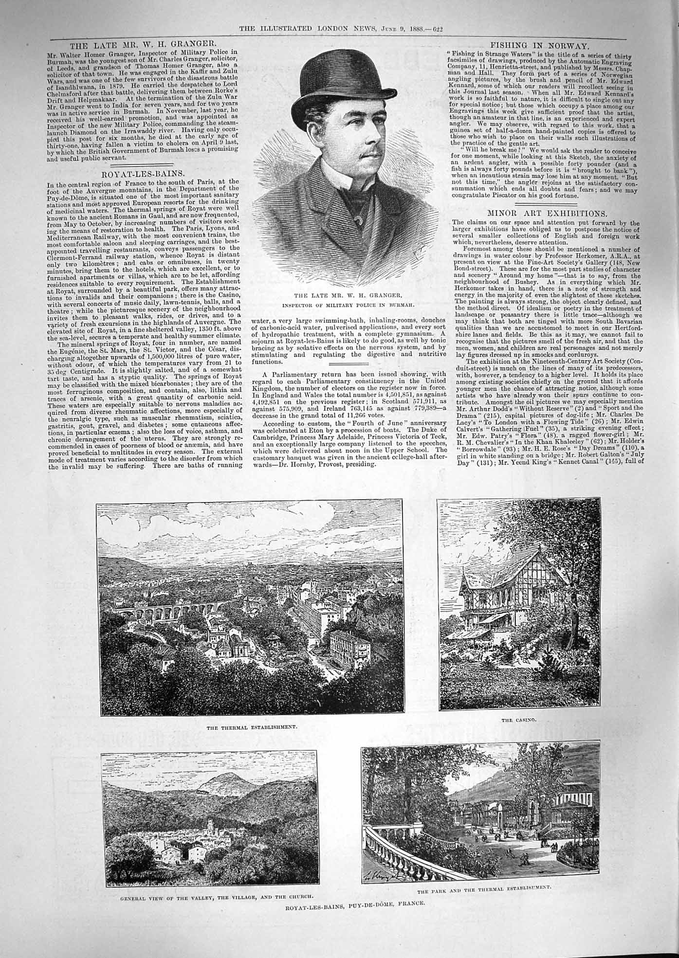 Old Antique Print 1888 Granger Royat-Les-Baines Puy-De-Dome France Casino 19th