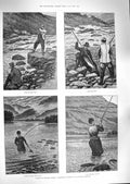 Original Old Antique Print 1888 Fishing Norway Angler River Fish Trout Kennard
