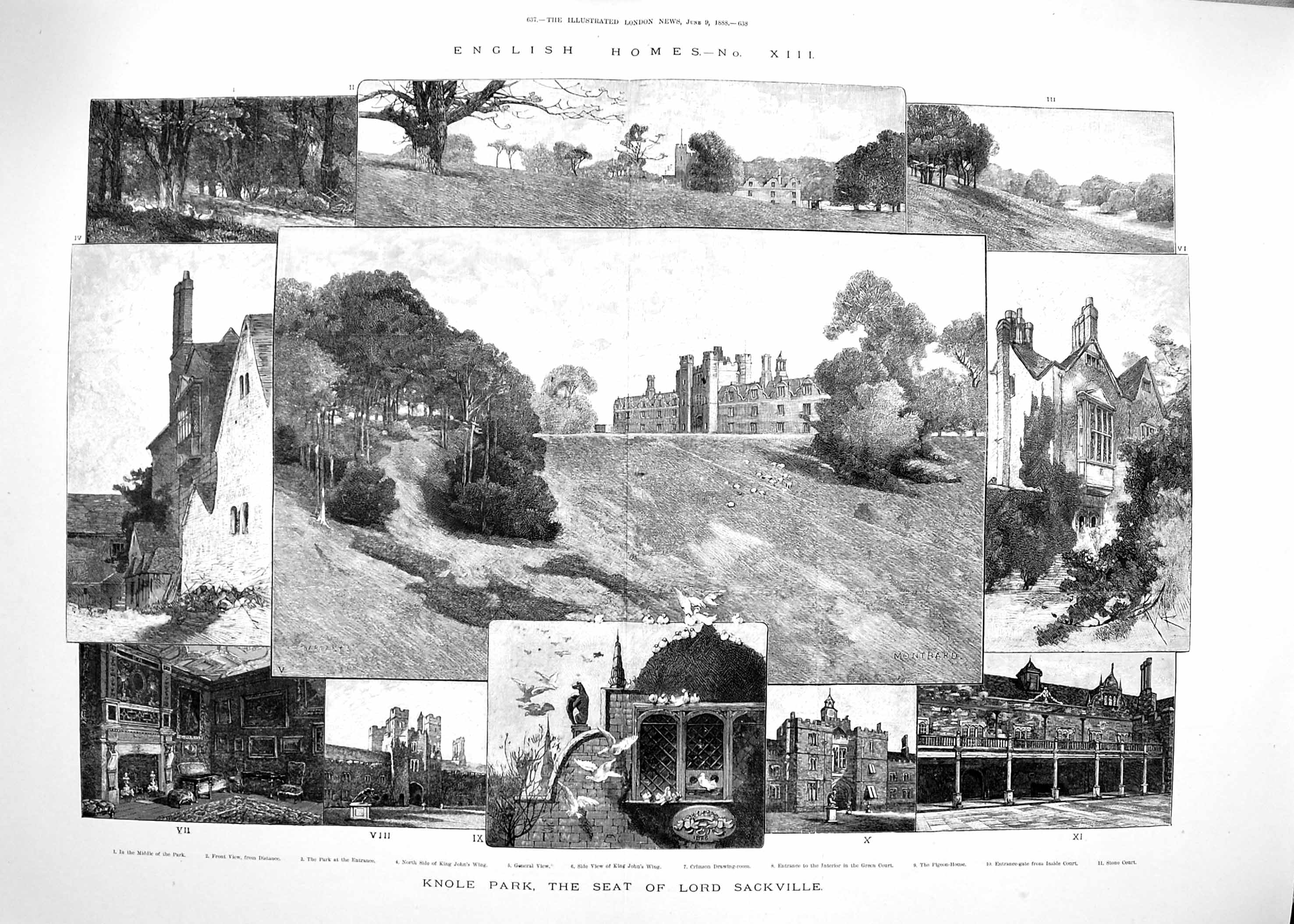 Original Old Antique Print 1888 Knole Park Lord Sackville Pigeon House Cartoon