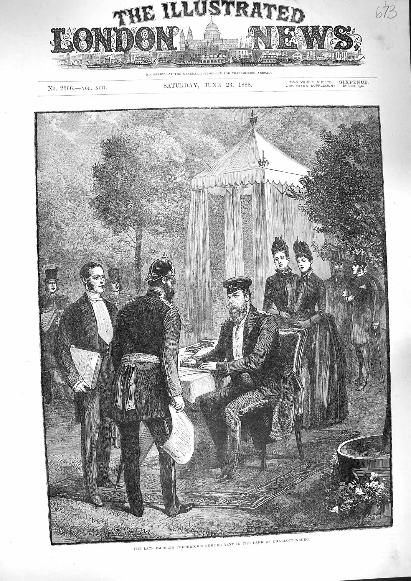 Original Old Antique Print 1888 Emperor Frederick Summer Tent Charlottenburg