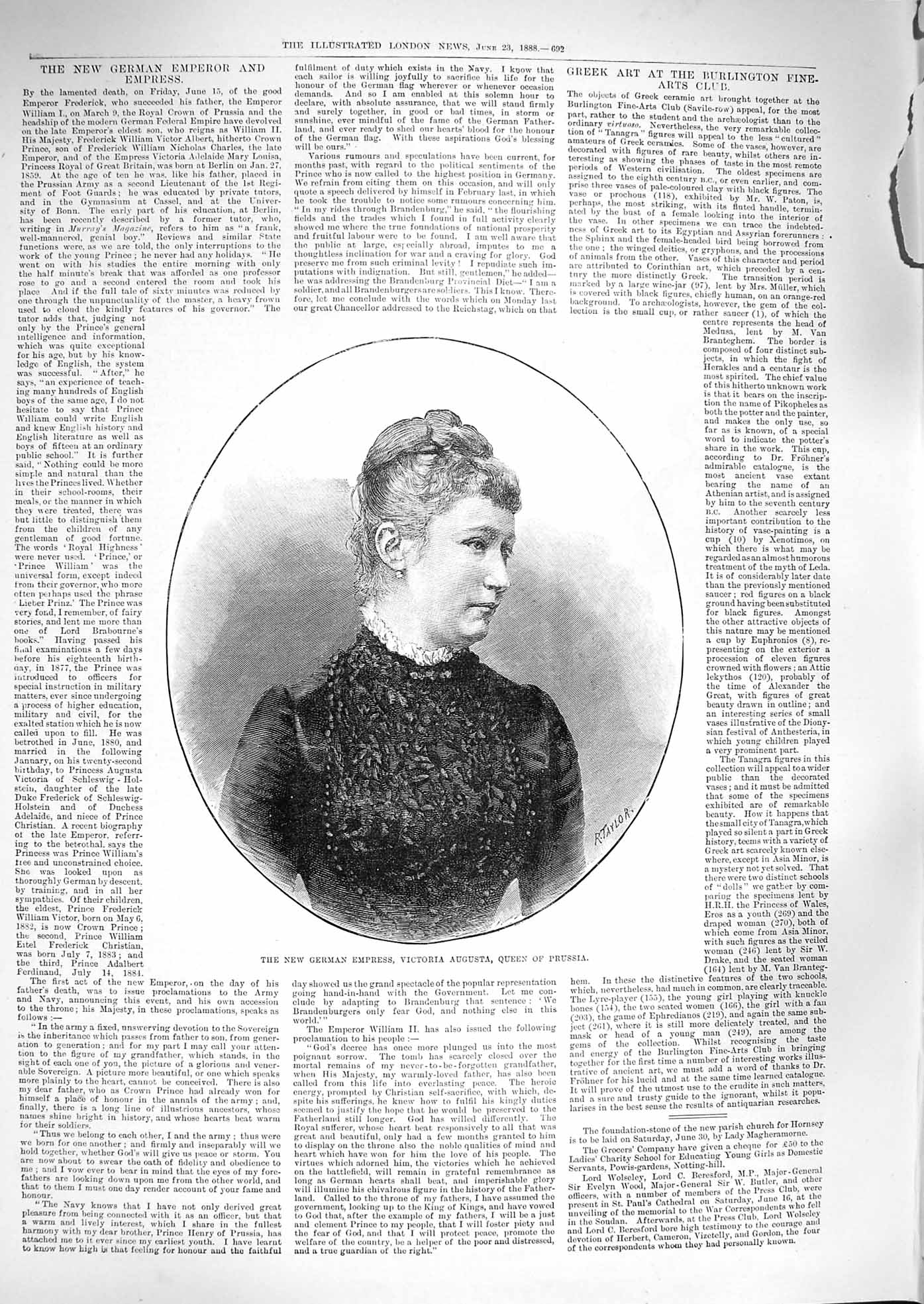 Original Old Antique Print 1888 German Empress Victoria Augusta Queen Prussia