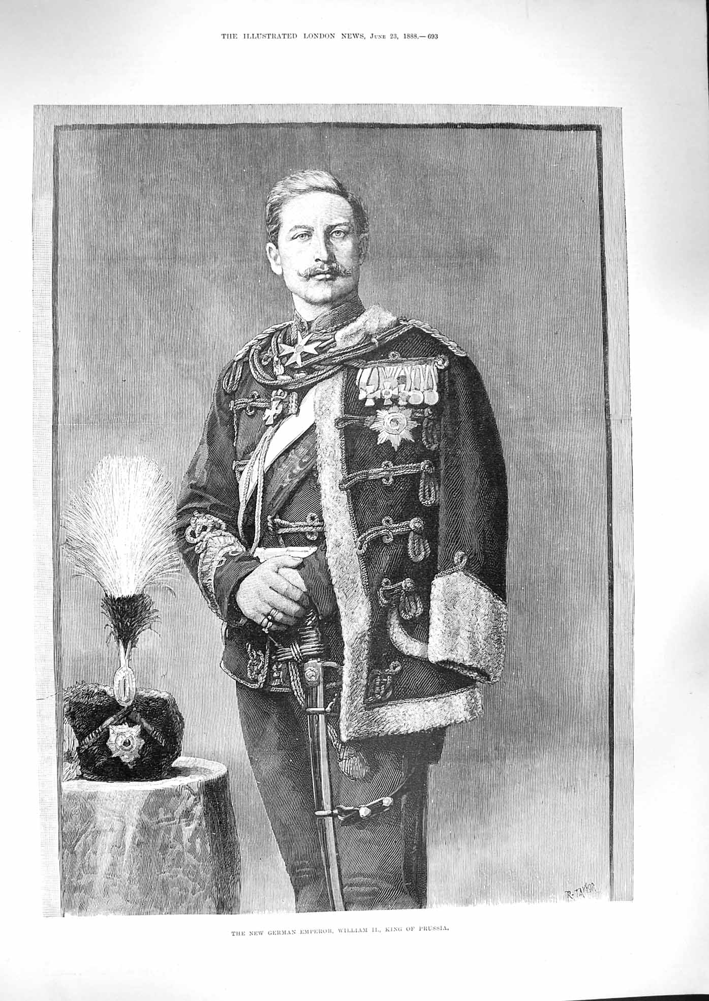Original Old Antique Print 1888 Portrait German Emperor William Ii King Prussia