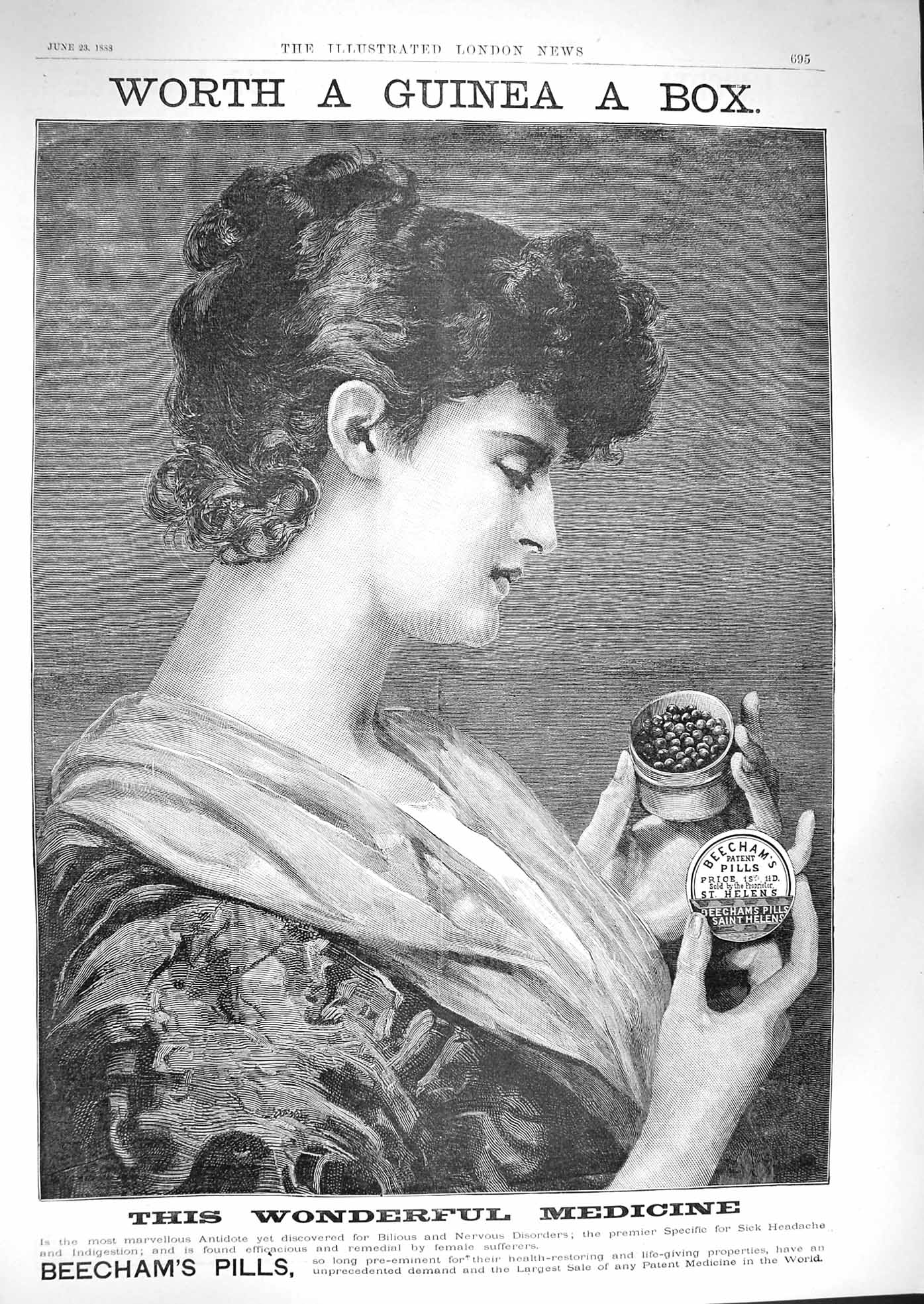 Original Old Antique Print 1888 Advertisement Beechams Pills Medicine Helens