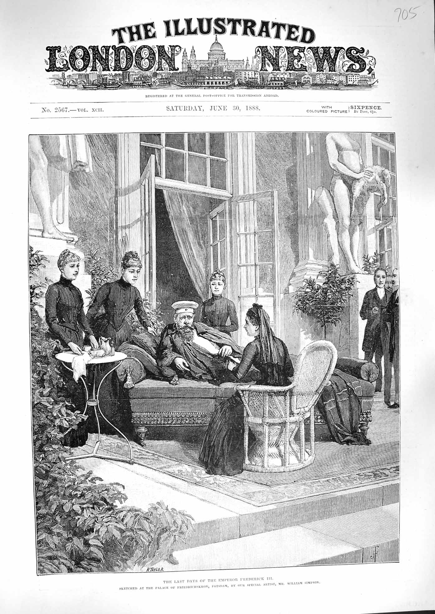 Original Old Antique Print 1888 Palace Friedrichskron Potsdam Emperor Frederick