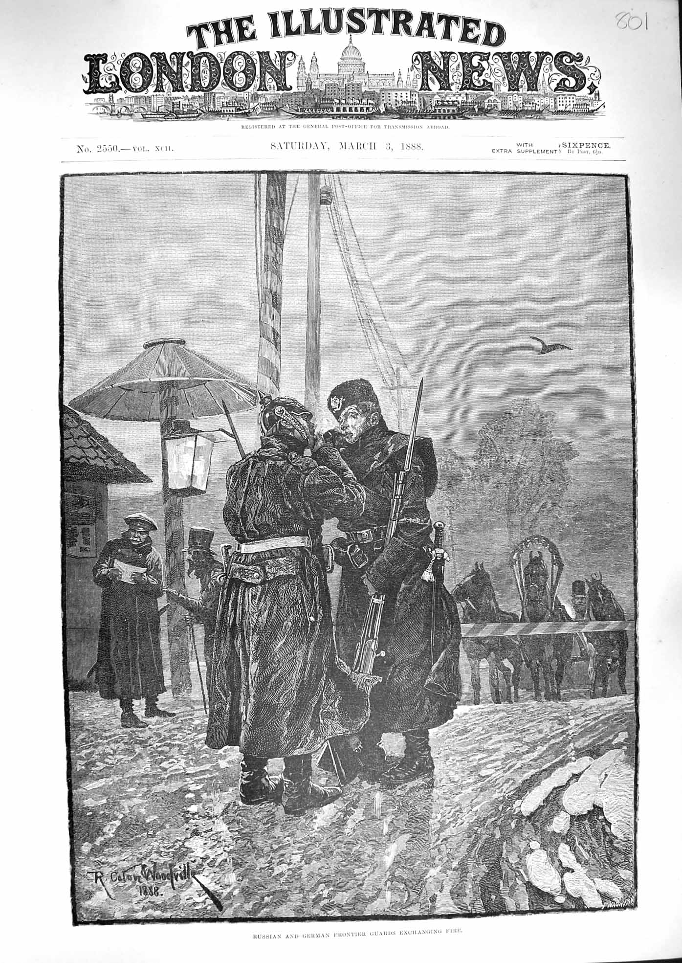 Original Old Antique Print 1888 Russian German Frontier Guards Weapons War 19th