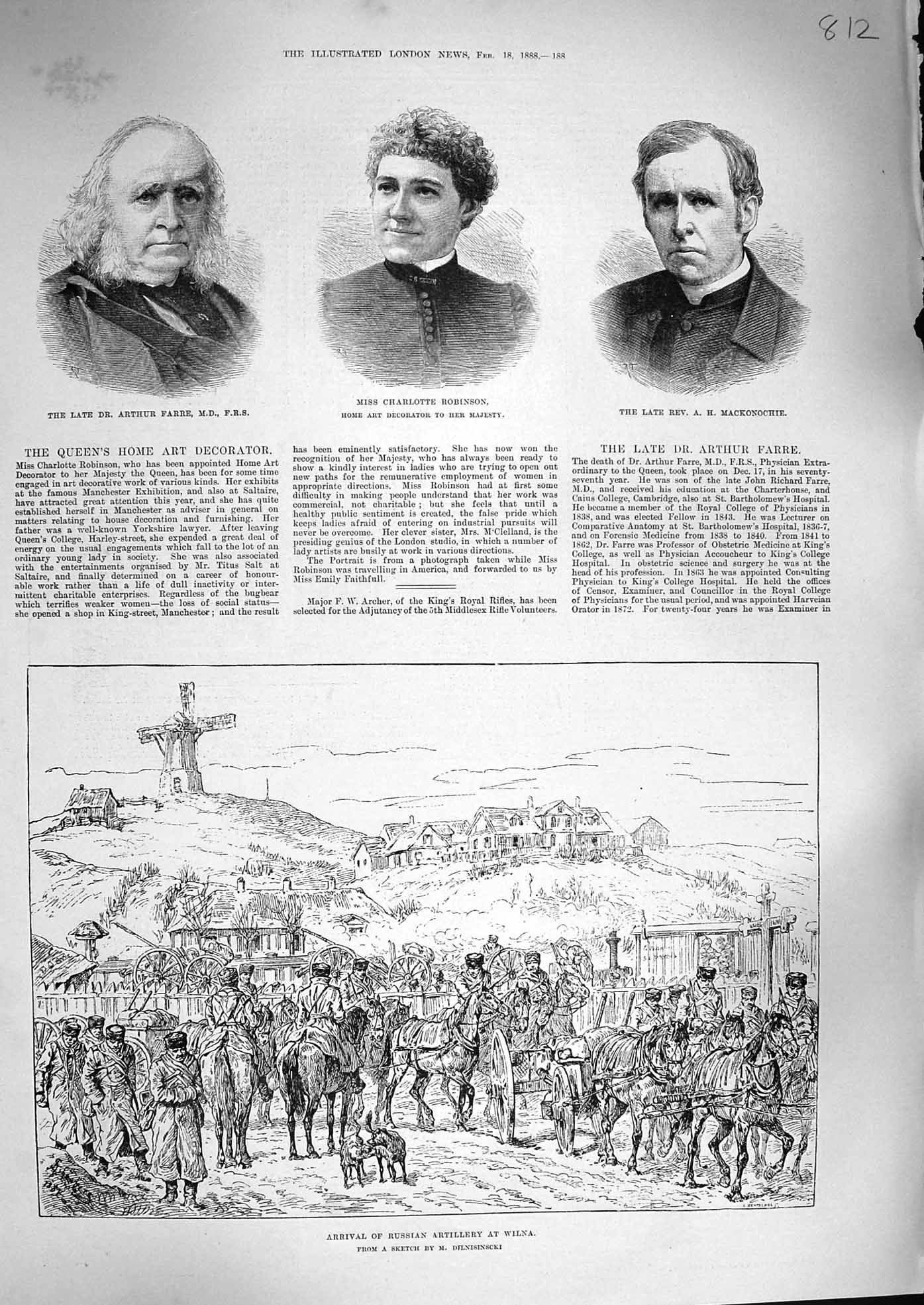 Original Old Antique Print 1888 Russian Artillery Wilna Arthur Farre Robinson