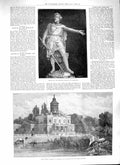 Original Old Antique Print 1888 Statue William Wallace Marble Palace Potsdam