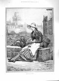 Original Old Antique Print 1888 Young Woman Counting Money Saving Wedding 19th