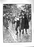 Original Old Antique Print 1888 Faith And Freedom Young Boy Pulled Ear Men 19th