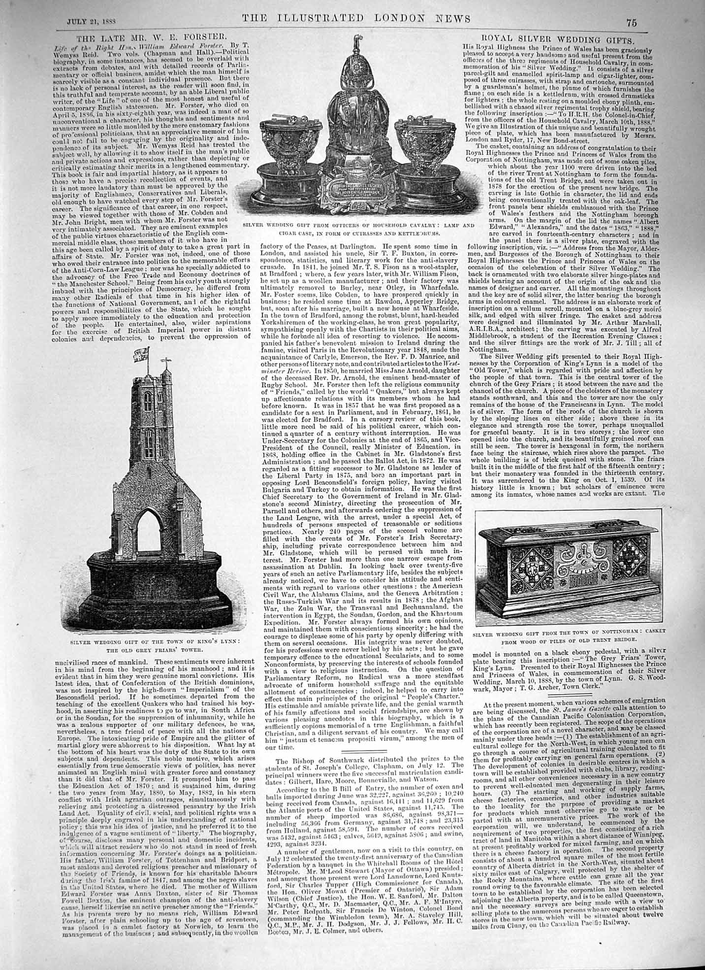 Original Old Antique Print 1888 Silver Wedding Gift HousehCavalry Nottingham