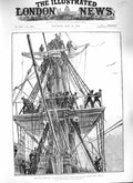 Original Old Antique Print 1888 Navy Clearing Action Flag Ship Topmasts Sailors