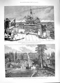 Original Old Antique Print 1888 Peterhgulf Finland Emperor Russia Navy Longship