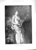 Original Old Antique Print 1888 Portrait La Pettiniera Beautiful Lady Victorian