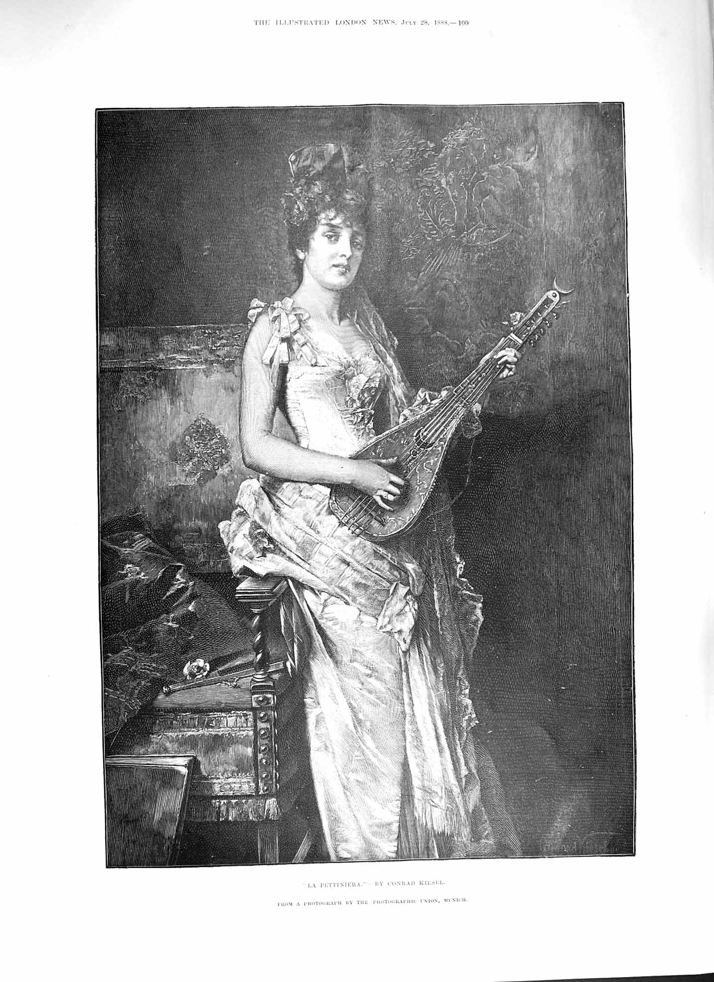 Original Old Antique Print 1888 Portrait La Pettiniera Beautiful Lady Victorian