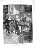 Original Old Antique Print 1888 Faith And Freedom Man Lady Music Paino Besant