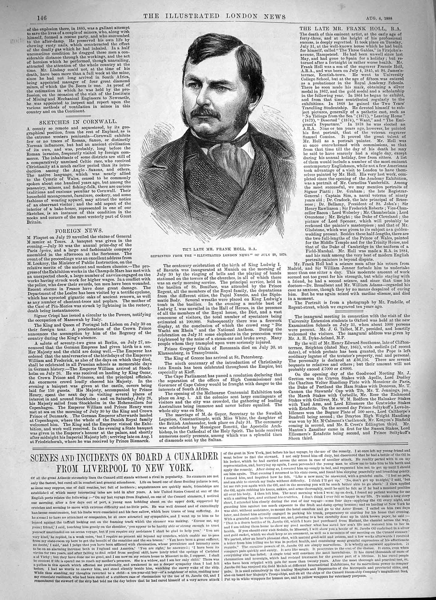 Original Old Antique Print 1888 Portrait Frank Holl Illustrated London 19th