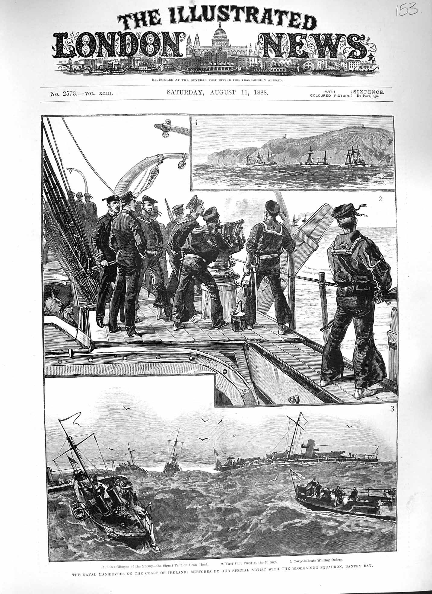 Old Antique Print 1888 Navy Ships Ireland Bantry Bay Torpedo Iris Severn 19th