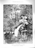 Old Antique Print 1888 Faith And Freedom Lady Man Romance Kissing Garden 19th