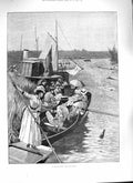 Original Old Antique Print 1888 Regatta River Boat Race Ladies Spectators 19th