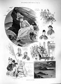 Original Old Antique Print 1888 Ilfracombe Donkeys Harbour Lifeboatsmen Doone