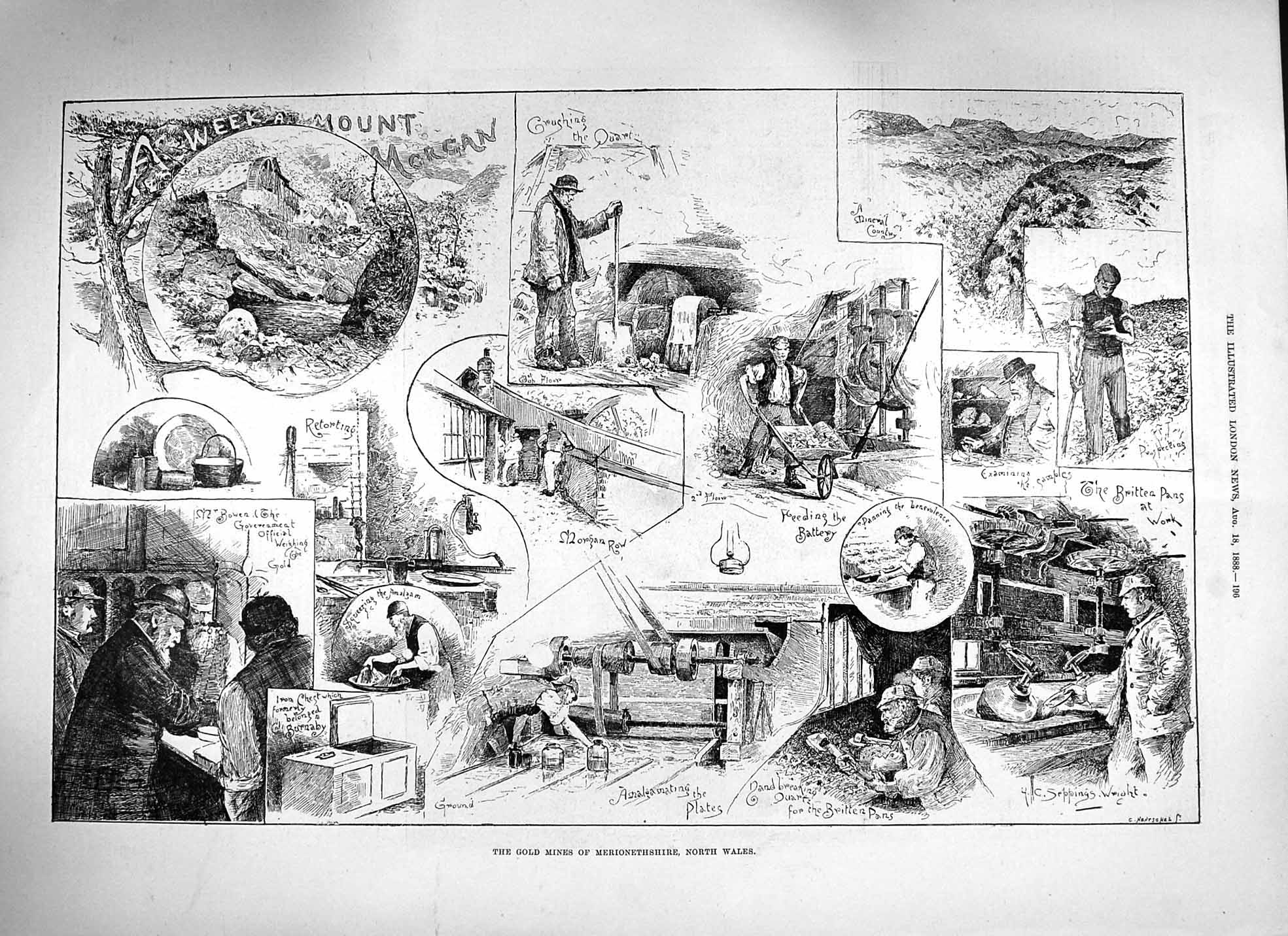 Original Old Antique Print 1888 GMines Merionethshire Wales Aluminiun bury 19th