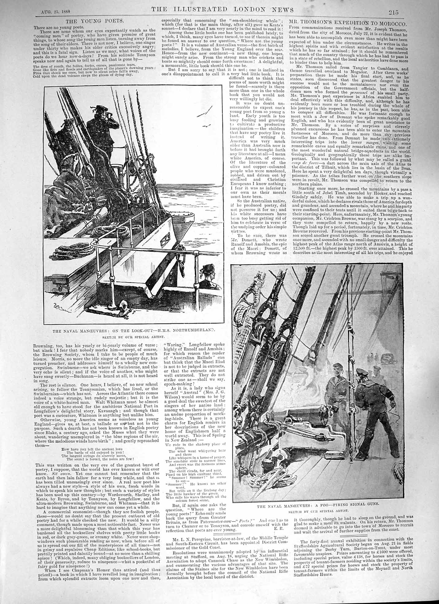 Original Old Antique Print 1888 Navy Ship Northumberland Fog Firing Signal Guns