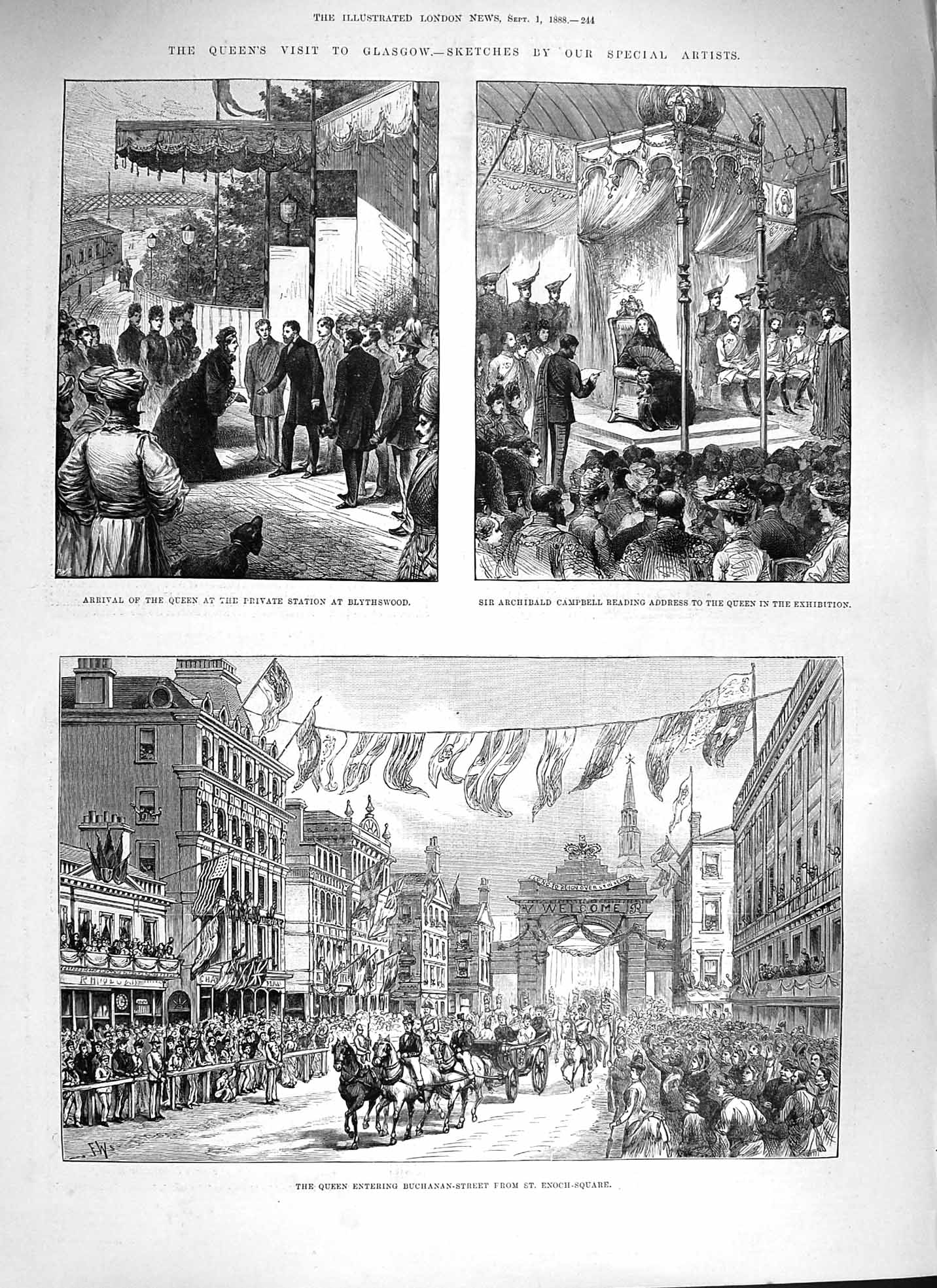 Old Antique Print 1888 Queen Glasgow Campbell Blythswood Ladies College 19th