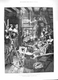 Original Old Antique Print 1888 Faith And Freedom Schoolgirls Embroidery Army