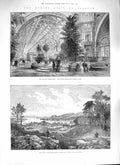 Original Old Antique Print 1888 Queen Glasgow Exhibition Clyde Dumbarton Castle