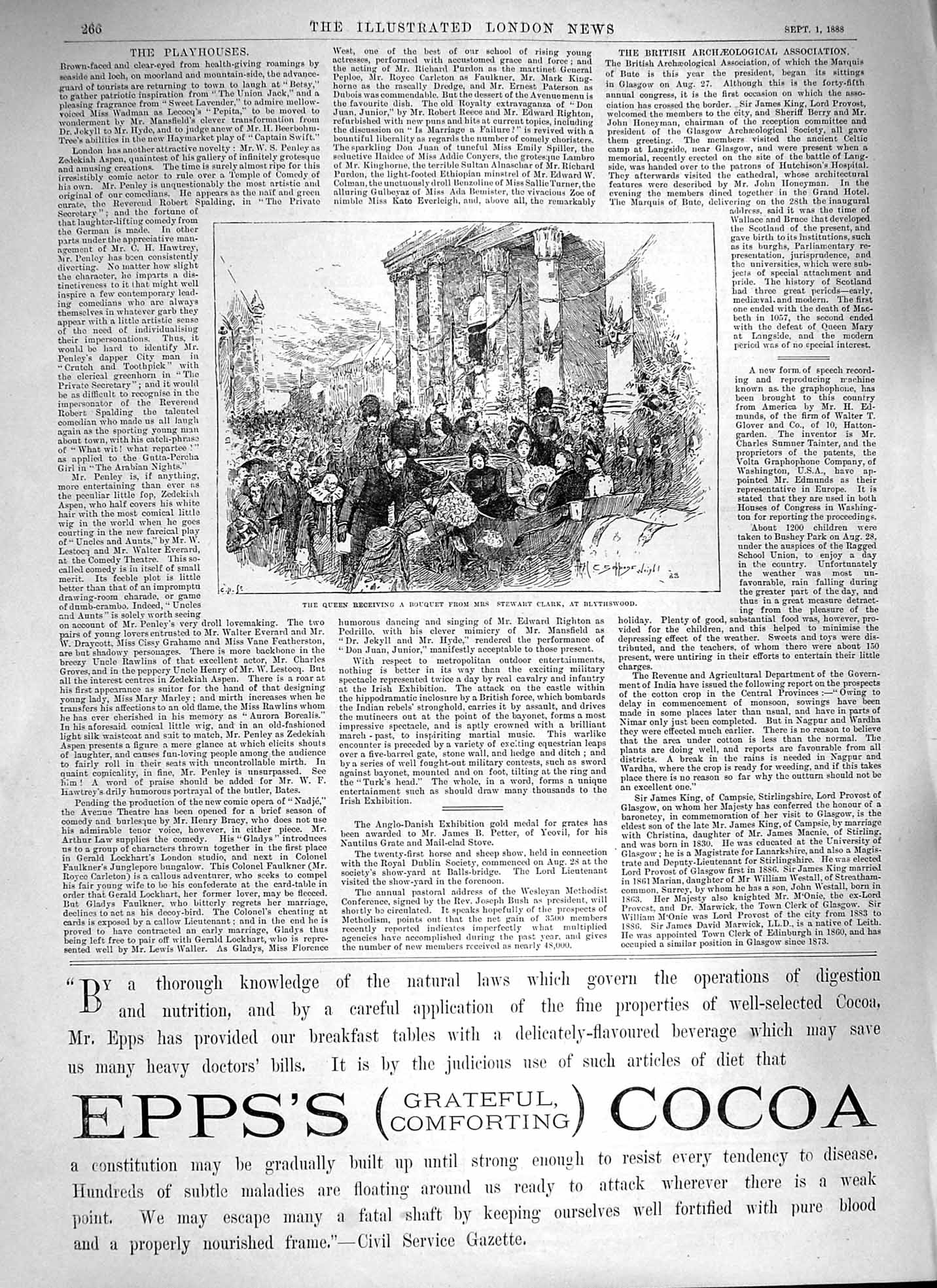 Old Antique Print 1888 Queen Bouquet Flowers Clark Blythswood Epps Cocoa 19th