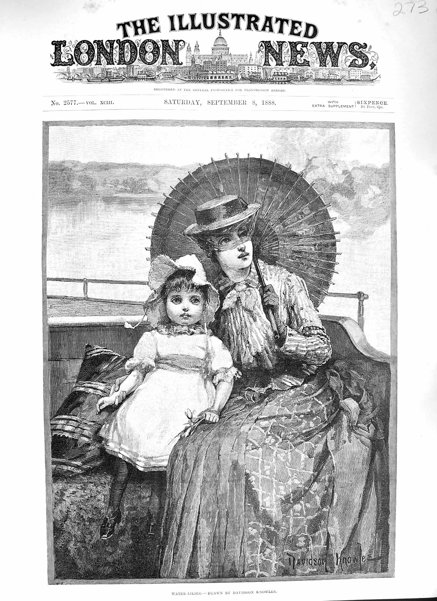 Old Antique Print 1888 Water-Lilies Mother Little Girl Knowles Fine Art 19th