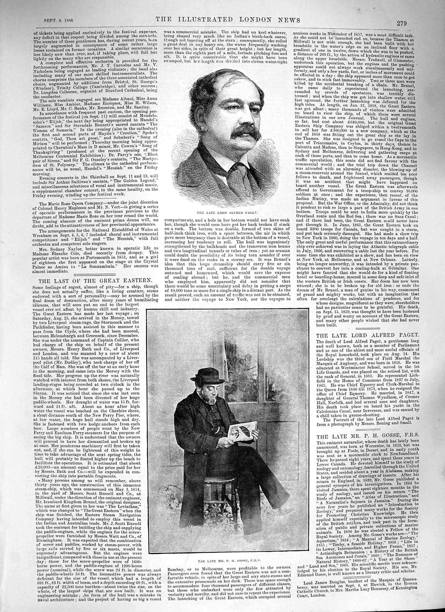 Original Old Antique Print 1888 Portrait Lord Alfred Paget Mr. P. Gosse 19th