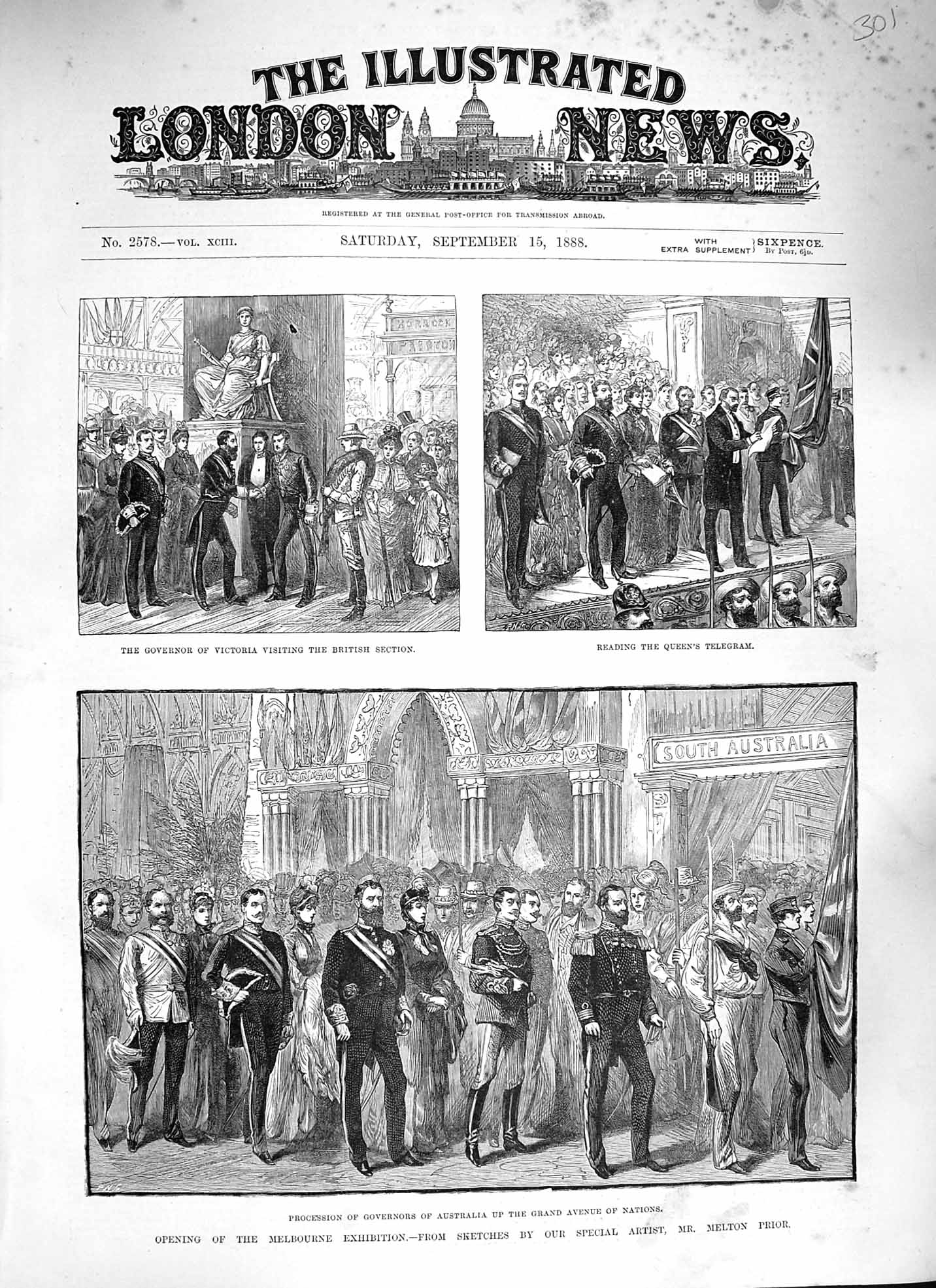 Old Antique Print 1888 Melbourne Exhibition Governor Victoria Australia 19th