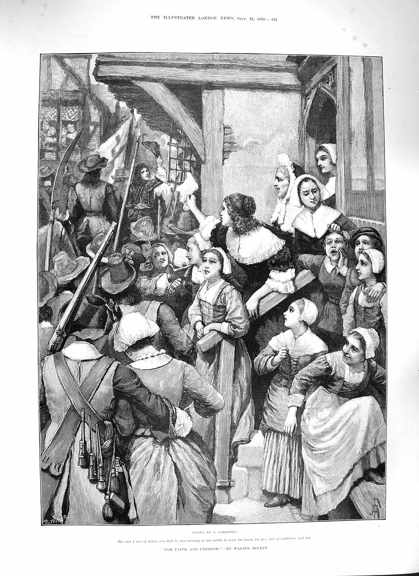 Original Old Antique Print 1888 Faith Freedom Robin Ladies Men Besant Victorian