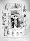 Original Old Antique Print 1888 She Gaiety Theatre Mehomed Leo Ustane Actors