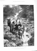 Original Old Antique Print 1888 Faith Freedom Barnaby Pony Cart Horses River
