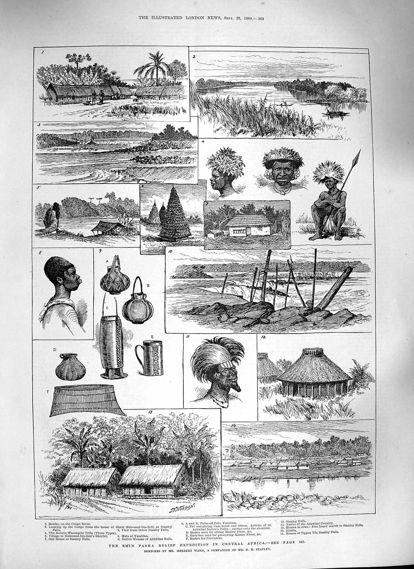 Old Antique Print 1888 Emin Pasha Relief Africa Bolobo Congo Yambina Tib 19th