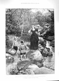 Original Old Antique Print 1888 Faith Freedom Lady Stream Boys Danger Besant