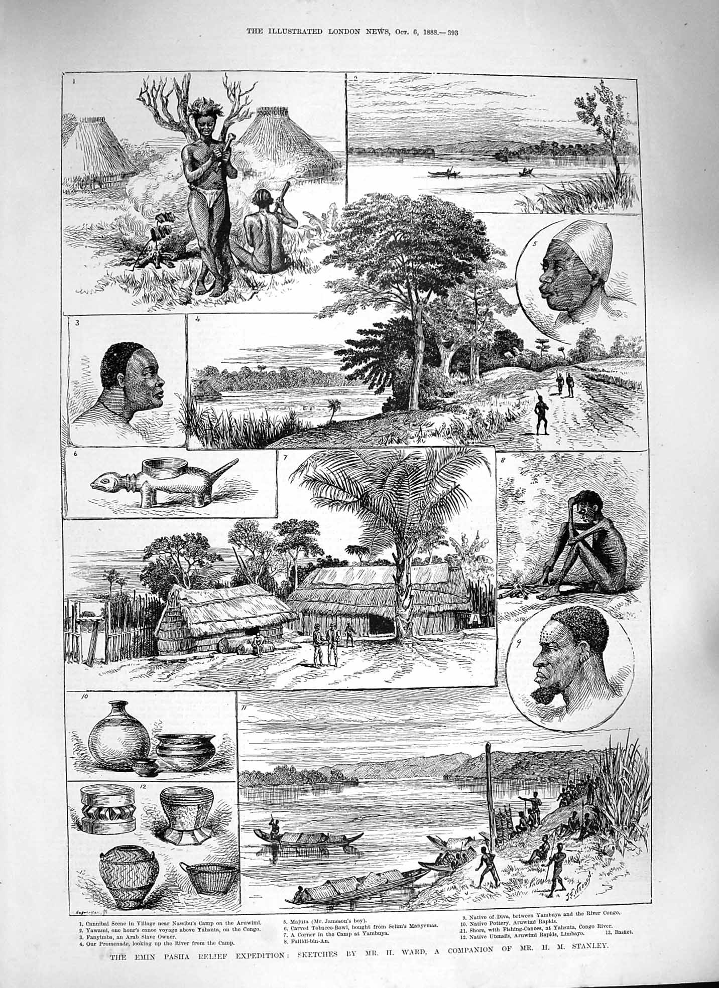 Old Antique Print 1888 Emin Pasha Relief Expedition Majuta Jameson Congo 19th