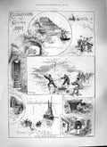 Old Antique Print 1888 Jersey Mount Castle Druidical Remians Gouray Puppy 19th