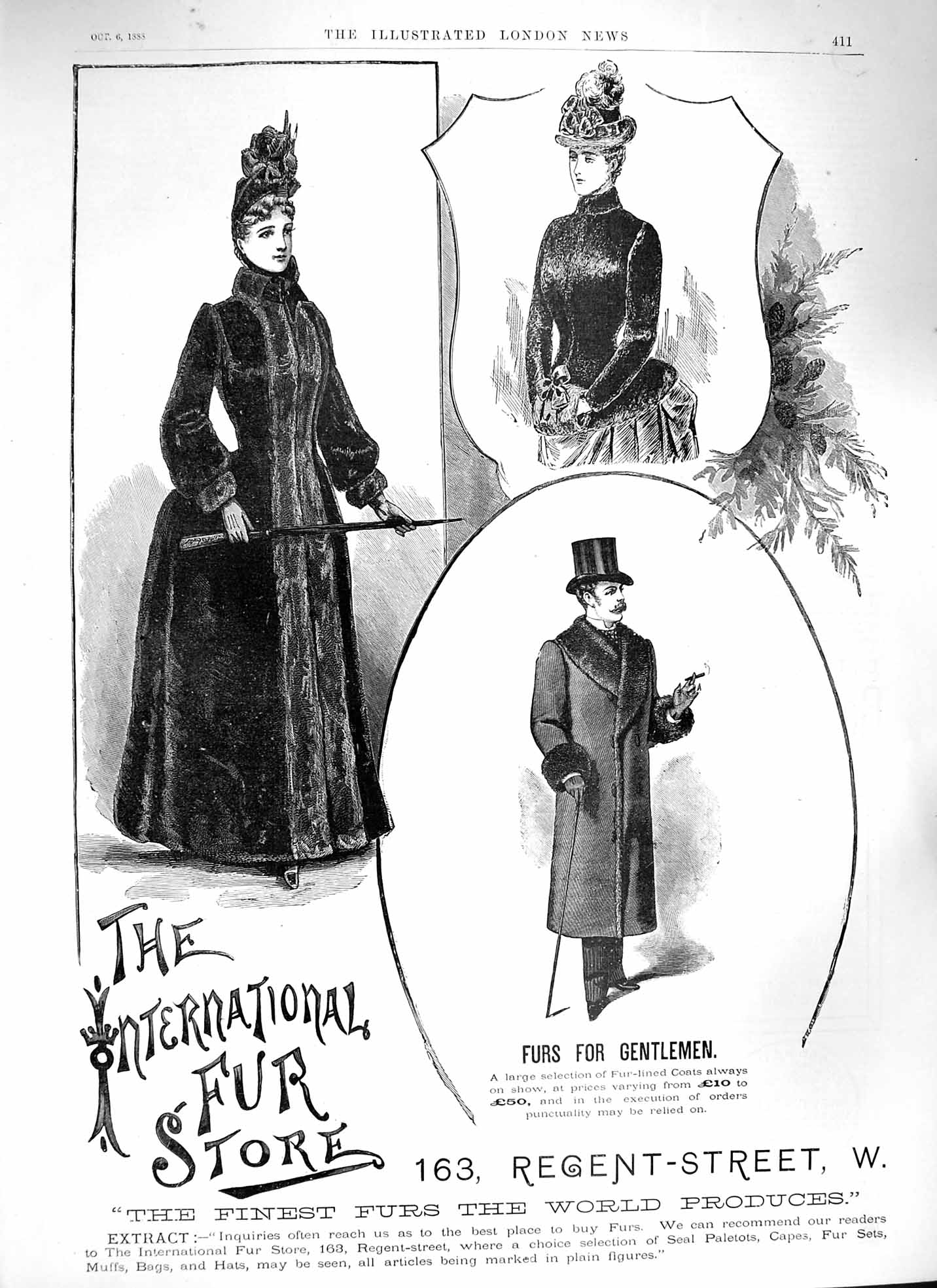 Antique Old Print Ref.148 1888 Advertisement International Fur Store London