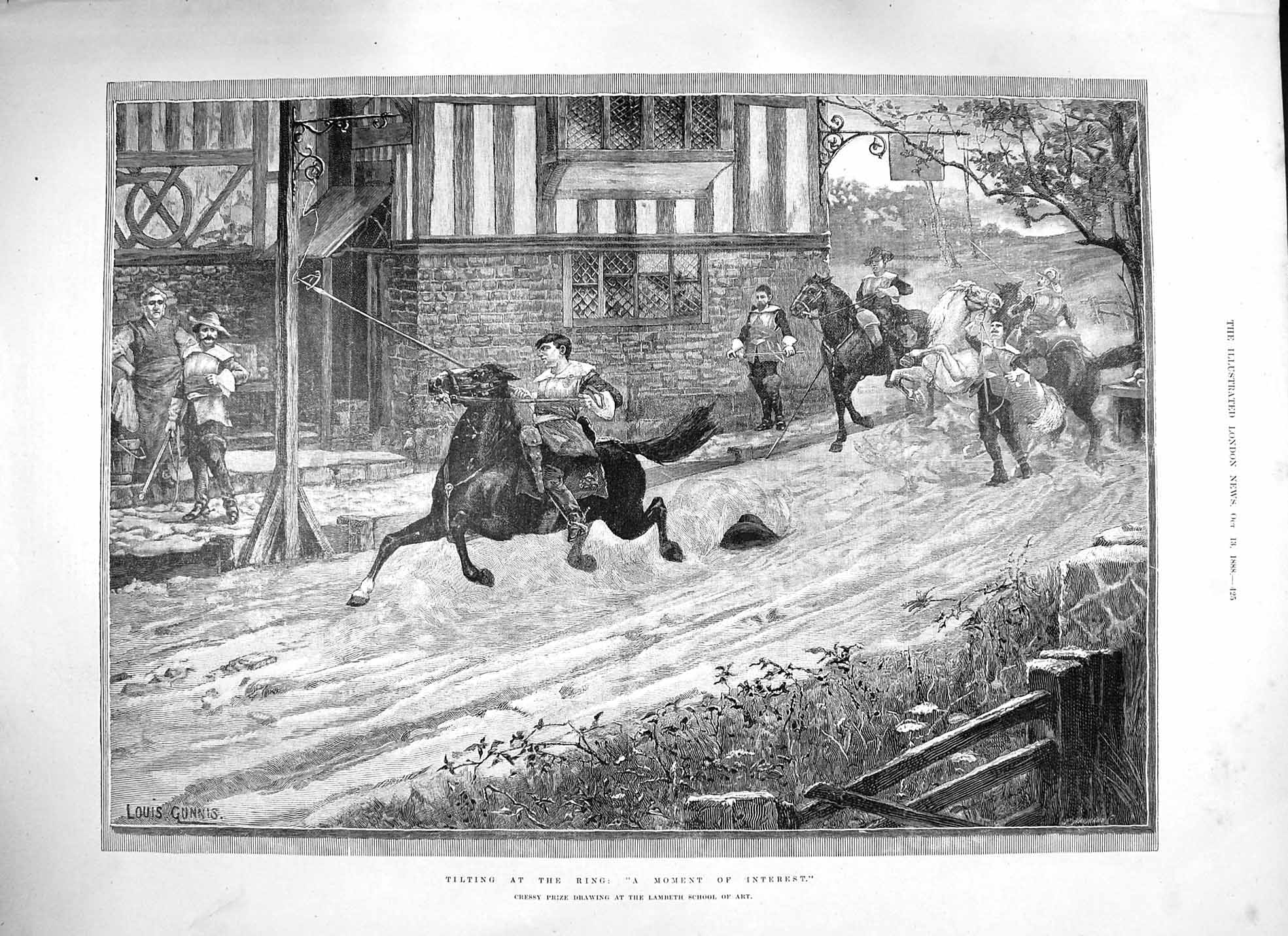 Original Old Antique Print 1888 Tilting Ring Horses Game Cressy Prize Lambeth