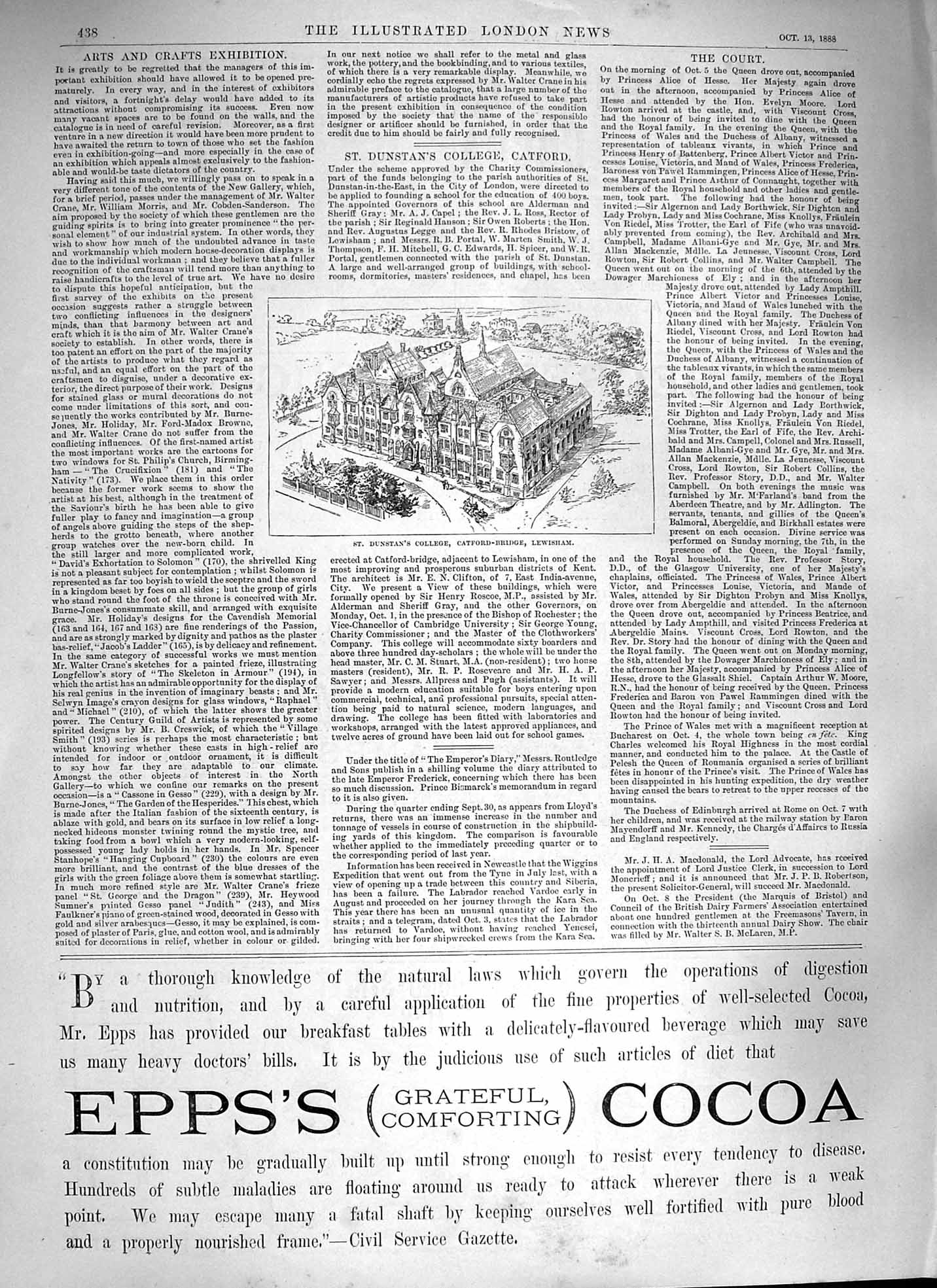 Old Antique Print 1888 St. Dunstan College Catford Bridge Lewisham Cocoa 19th